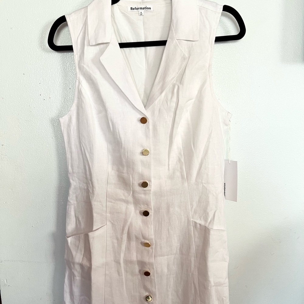 Reformation Greene Linen White Midi Dress